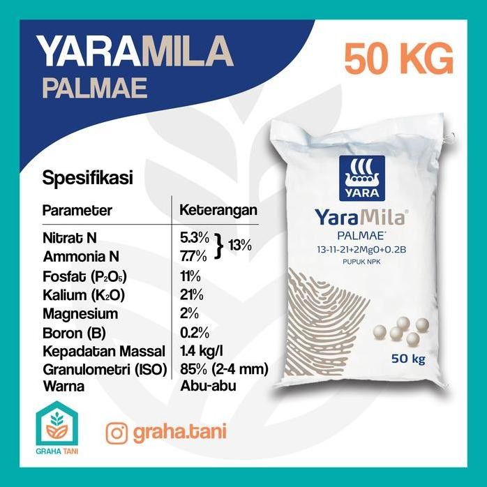 

Terlaris Pupuk Npk Yaramila Palmae 13 11 21 + 2Mgo + 0.2B 50Kg / 50 Kg