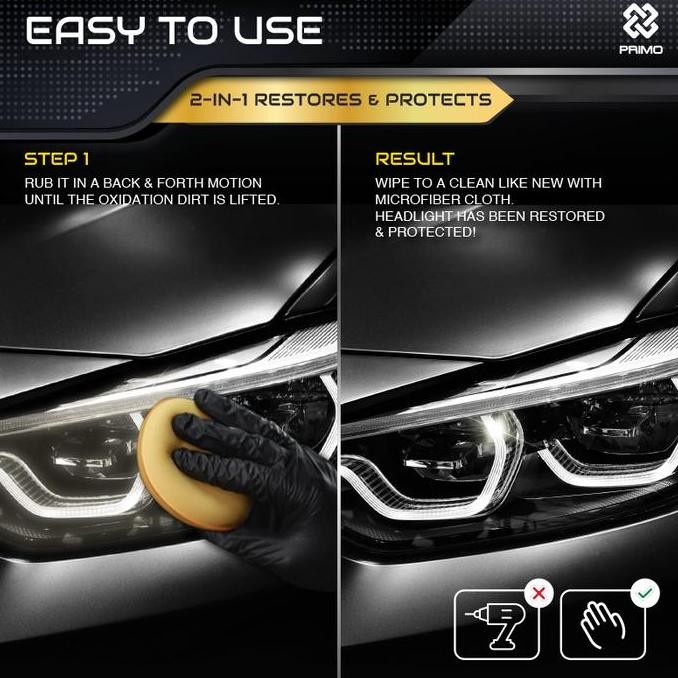 PRIMO HEADLIGHT POLISH & SEALANT 100 ML PEMBERSIH RESTORER MIKA AKRILIK HEAD LAMP MOBIL