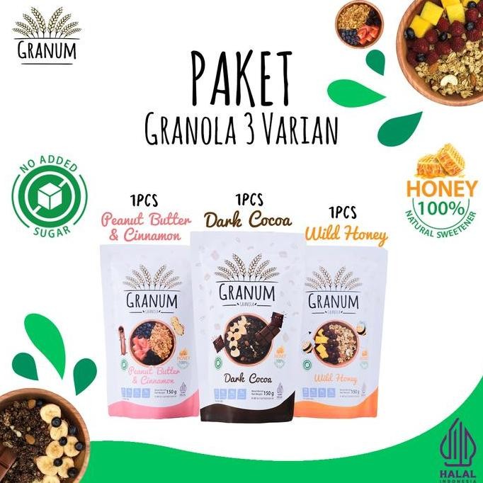 

Murah Granum - Granola Paket 3 Varian 150Gr X 3 (Wild Honey - Dark Cocoa - Peanut Butter & Cinnamon)