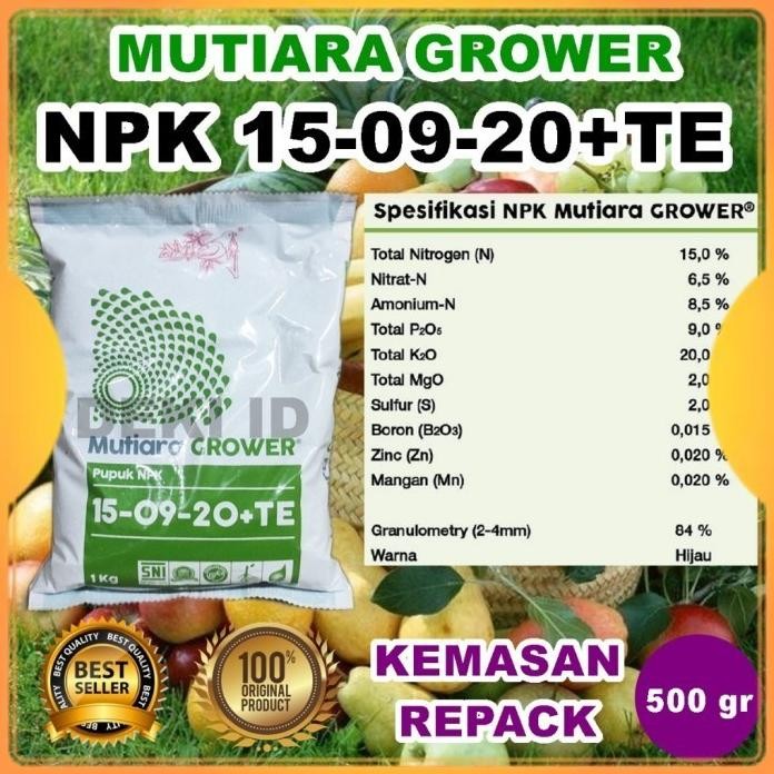 

Terlaris Npk Mutiara Grower Meroke 15 09 20 Te 500 Gr Repack Pupuk Bunga Buah