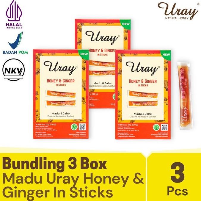 

BARU BUNDLING 3 BOX MADU URAY HONEY & GINGER IN STICKS 120GR - MADU HUTAN