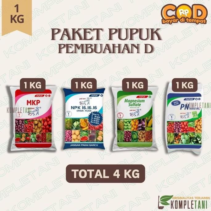 

Terlaris Paket Pupuk Pembuahan D (1 Kg) - Mkp + Kno3 Putih Kristal + Npk 16.16.16 Biru + Magnesium Sulfate