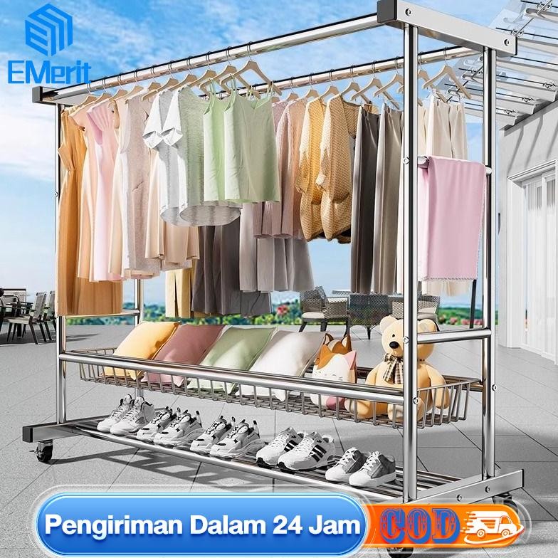 Me41 gq-68 Rak Gantungan Baju Berdiri Stainless Jemuran Baju Besi Kuat Besar Jemuran Baju Stainless 