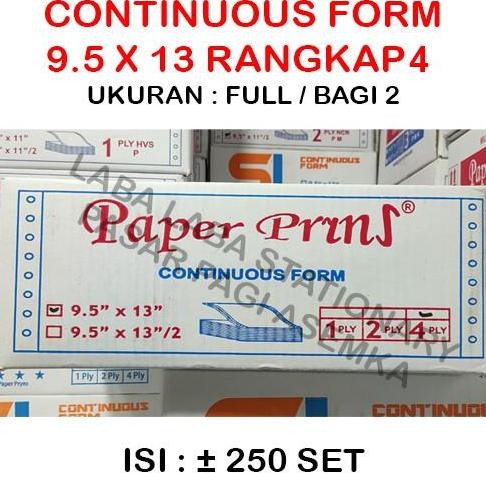 

Continuous Form Merk Paper Print 9.5 x 13/2 // 13 Rangkap 4