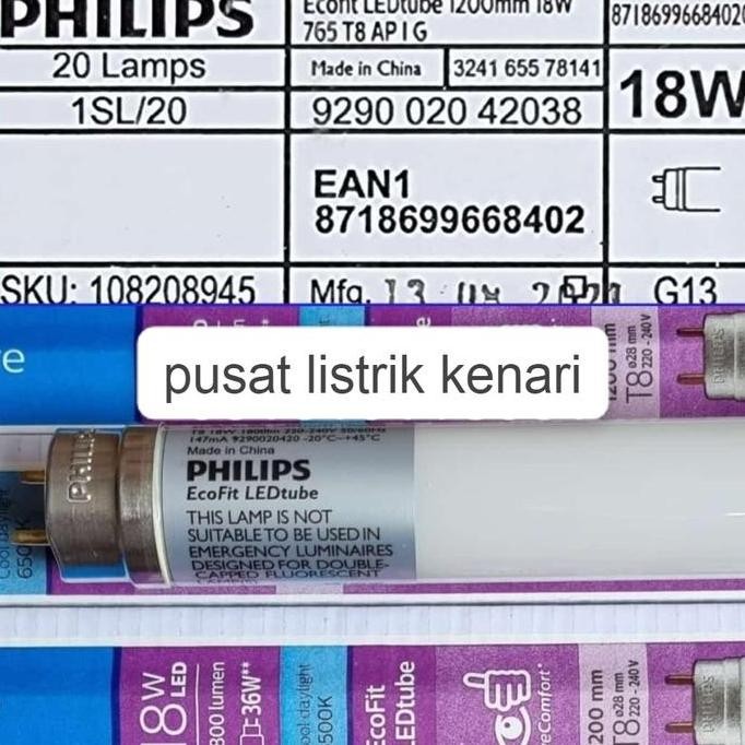 tersedia lampu tl led ecofit philips 18w tl t8 led philips 18 watt 120cm putih