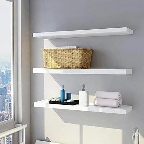 (80x20x4cm) Rak ambalan dinding gantung kayu minimalis - Putih