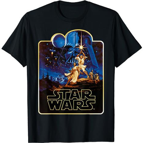 Baju Kaos Star Wars A New Hope Luke & Leia Vintage Poster Art T-Shirt Premium Cotton Combed 24s Orig