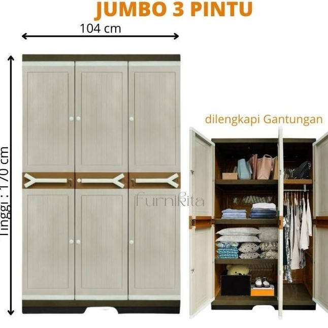 JUMBO 3 PINTU - LEMARI PLASTIK GANTUNG 3 PINTU CLUB ULTRA MEGA KUNCI