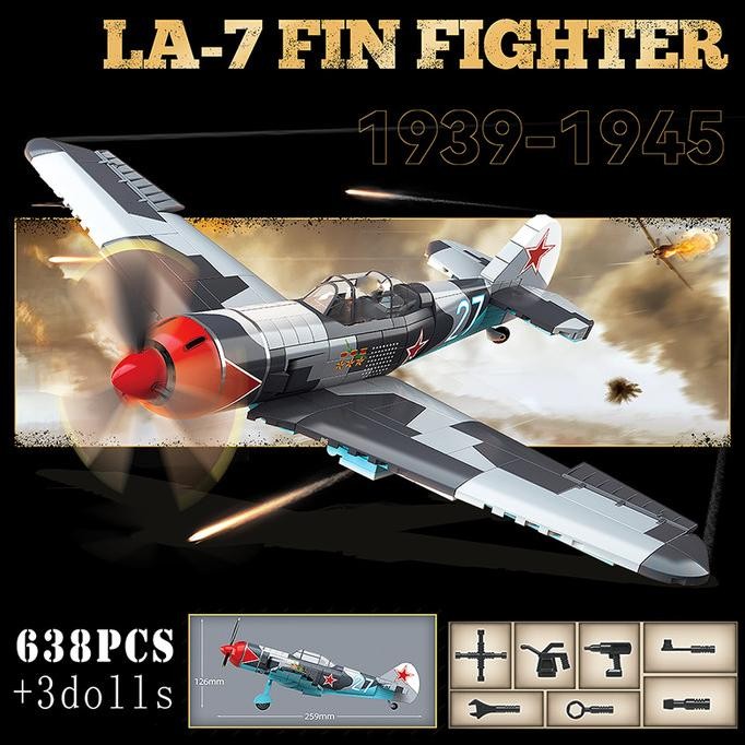 Military World War II Aircraft Soviet La-7 Yak-1B Fighter Building Blocks WW2 American P-51 Mustang 
