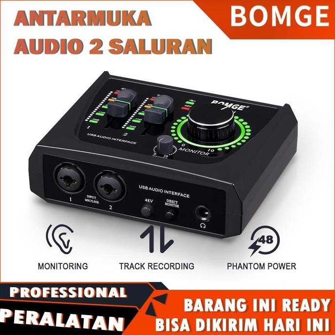 BOMGE 22M 2 Channel USB Audio Interface SoundCard untuk Rekaman, Streaming dan Podcasting, dengan XL