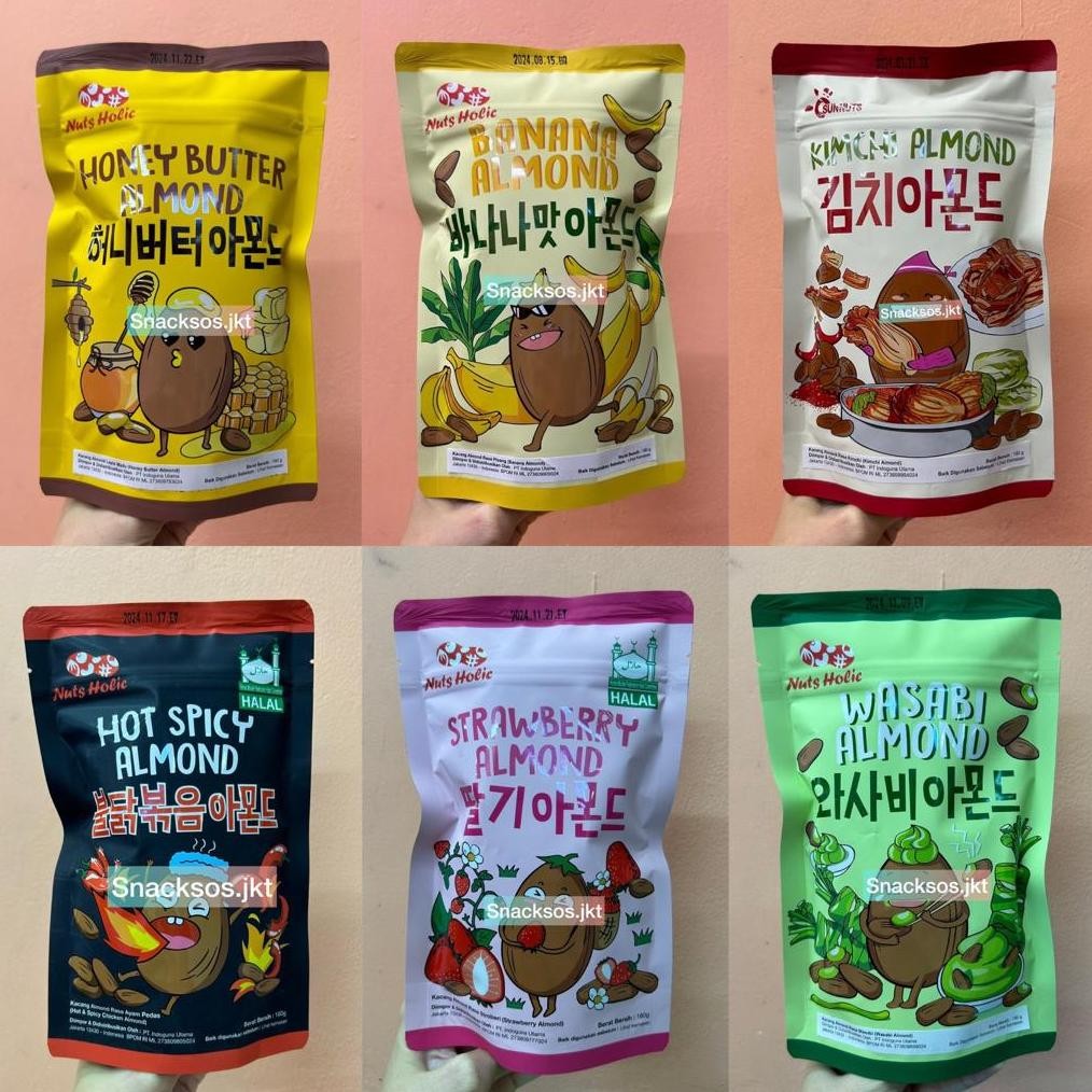 

Ready stok Terlaris [BIG 180G] Nuts Holic Honey Butter Almond / Strawberry Almond / Kimchi Almond / Banana Almond / Hot & Spicy Almond / Wasabi Almond Termurah