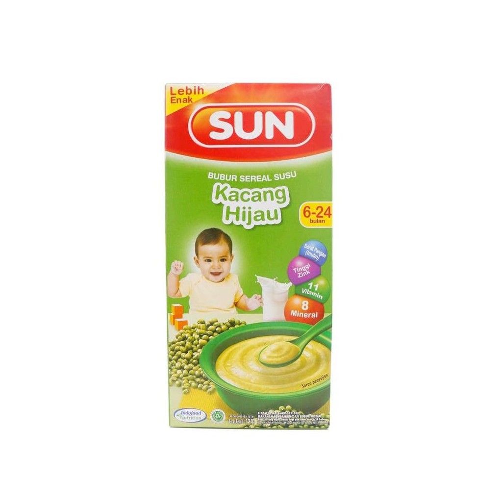 

Terlaris Sun By Indofood Bubur Bayi Sereal 6+ / Mpasi Kacang Hijau 120Gr Box