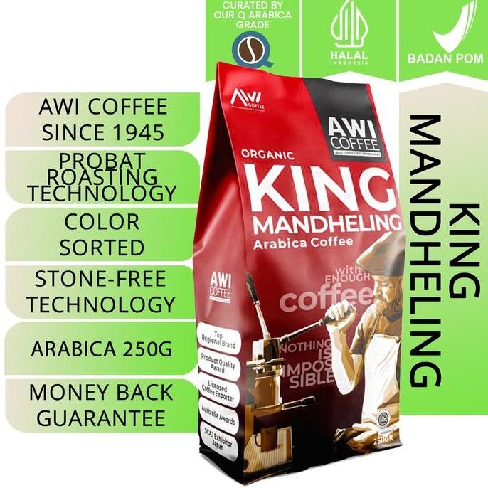 

AWI COFFEE KING MANDHELING 250GR BIJI/BUBUK | ROASTED ARABICA COFFEE BEANS TERMURAH