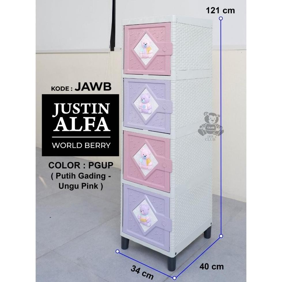 CLUB Lemari Pakaian Plastik ALFA Justine BONEKA Pintu SWING Buka Samping Laci  3 4 5 Susun BAGUS KUA