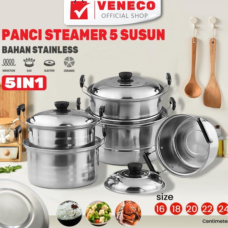 Stainless Panci set 5 susun tutup stenlis / Panci +  Set 5 Susun Stainless Bahan Tebal PREMIUM