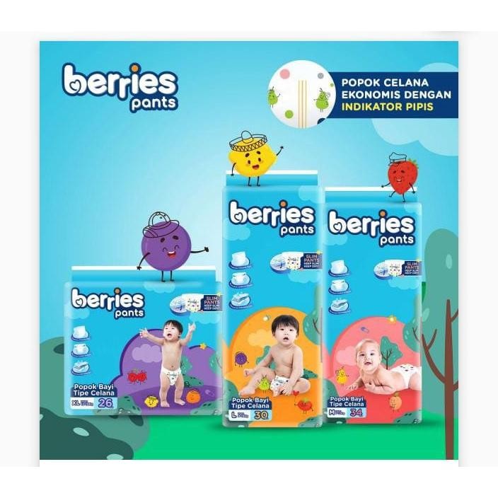 BERRIES POPOK BABY BERRIES PANTS / TIPE CELANA M34 / L30 / XL26 popok bayi murah popok celana