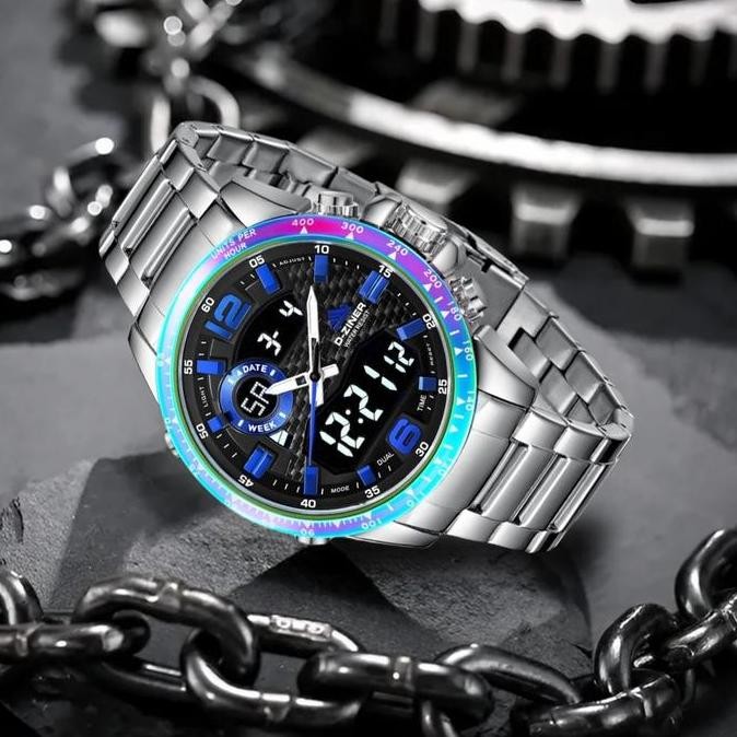 Promo Diskon  Dziner Jam Tangan Pria 8306 Double Time Rantai Stainless Steel Water Resistant 3 Atm K