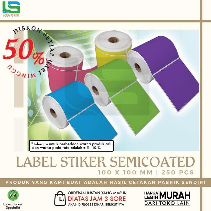 

new label bare 100x100mm semicoated stiker label - 500 pcs