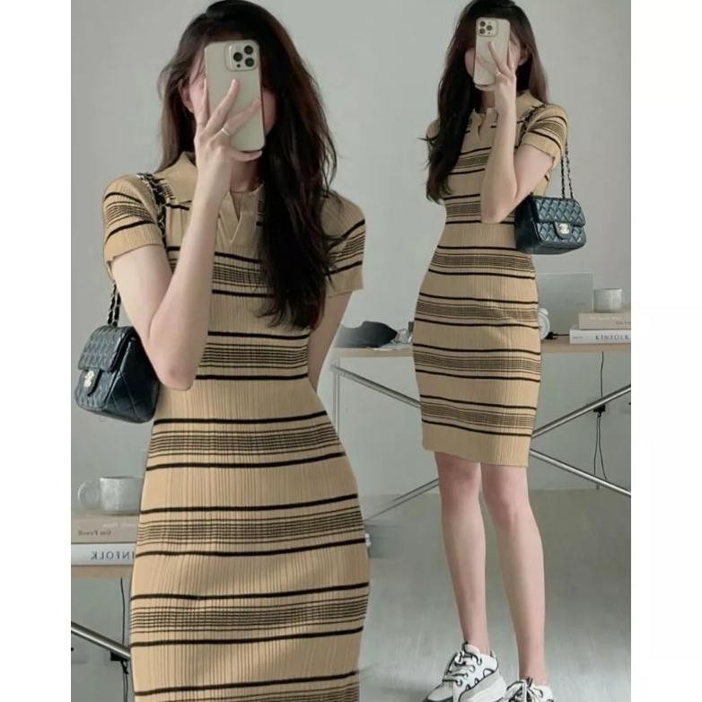 ND Dress Rajut LisaII Dress Salur Kerah Polo Shirt -#Strickhaus