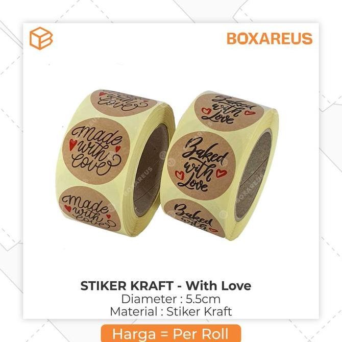 

new stiker kraft made / baked with love | sticker label seal decor