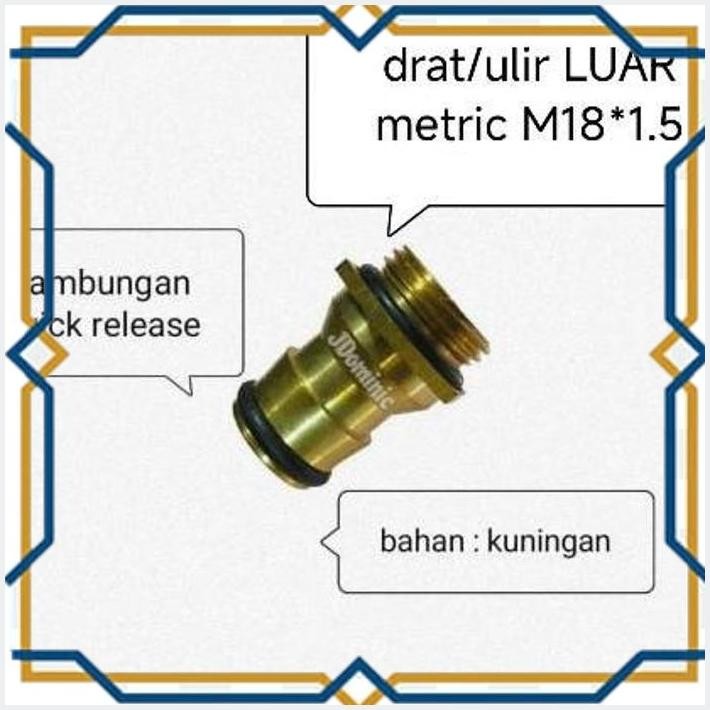 [JDO] NEPEL SAMBUNGAN M18 * 1.5 DRAT ULIR COWOK COWO LUAR METRIC M18*1.5 KE QUICK RELEASE KLIK JOINT