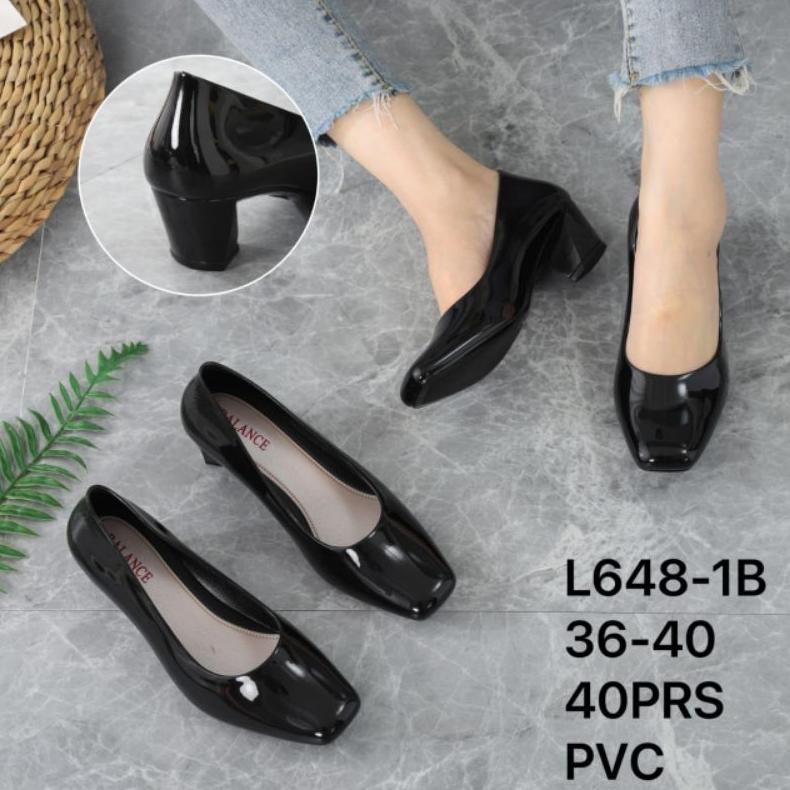 Alina/ Sepatu Karet Pantofel Wanita Jelly Glossy  Hak Tahu / Kotak Tinggi 4Cm  Size 37 - 41