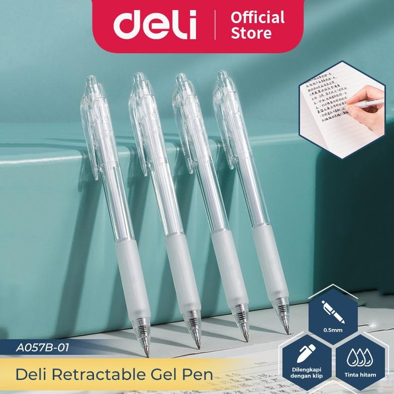 

Deli Retractable Gel Pen / Pulpen Cetek 0.5 mm Isi 12 pcs A057B-01-12PCS
