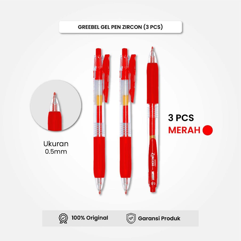

GREEBEL Gel Pen Pulpen Pena GP-509 Zircon Merah 0.5 (3PCS/SET) / Pulpen Gel Murah Grosir