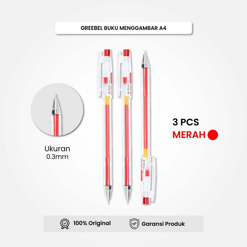 

Pulpen Gel / Gel Pen GP-506 Hi-Tech 0.3 Merah (3PCS/SET) / Ballpen Gel Bolpen Bolpoin Cetek GREEBEL / Vemilo