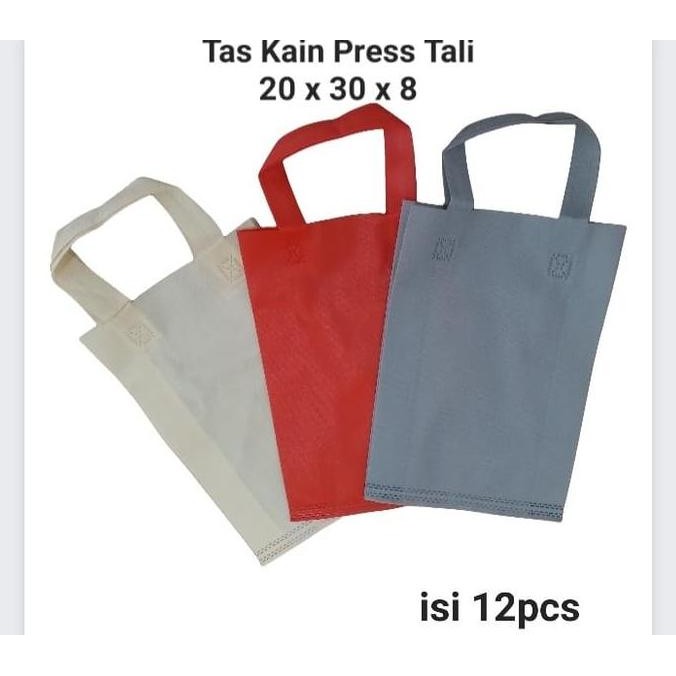 

<<<<<] Tas Kain Spunbond/Tali/Hajatan Pres 20 x 30 x 8 Warna Isi 12 Pcs