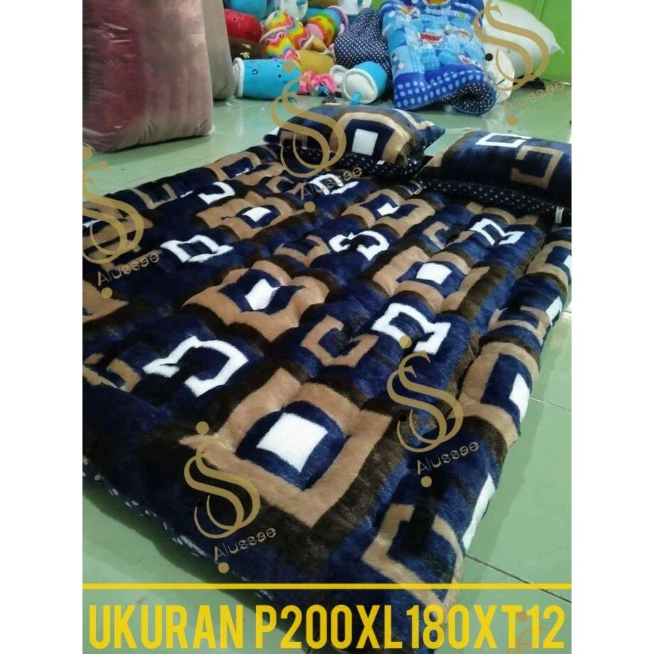 Kasur lantai Bulu Motif PREMIUM QUALITY ,ukuran jumbo P200xL180xT12 gratis bantal 2pcs
