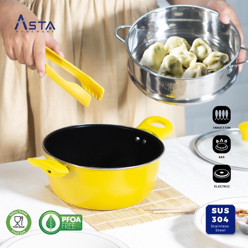 RADEN Asta Panci Kukusan Anti Lengket Lemona 100 Kuning Set 4 pcs
