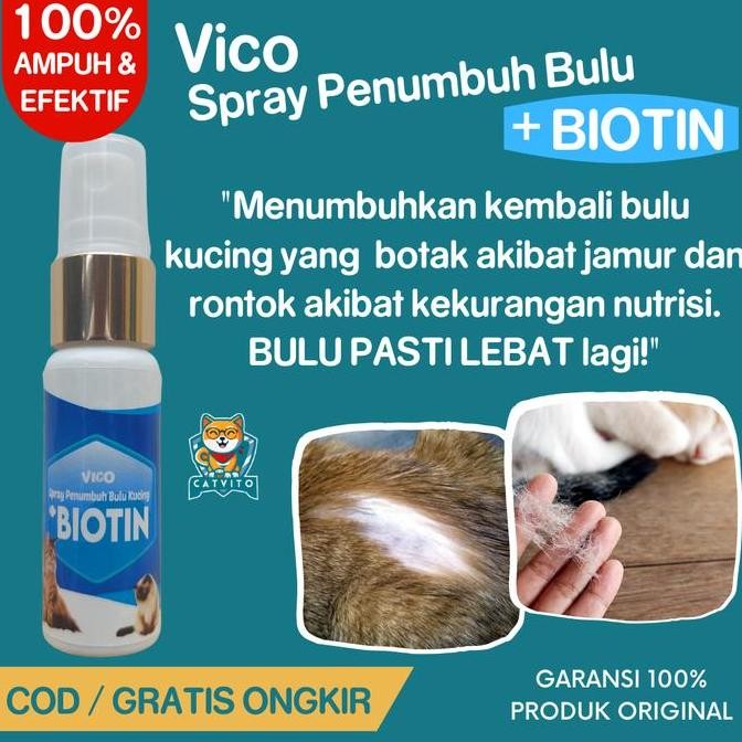 Obat Penumbuh Bulu Kucing VICO BIOTIN Spray Pelebat Bulu Rontok Kitten