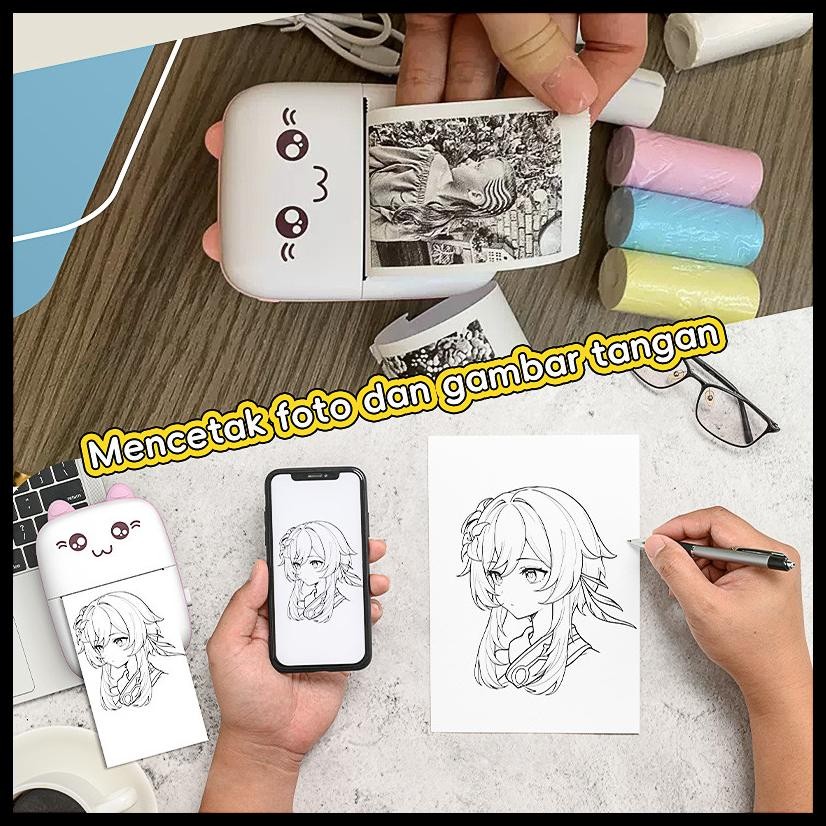 MINI THERMAL PRINTER BLUETOOTH PRINTER PORTABLE TANPA TINTA THERMAL PRINTER LABEL RECEIPT BARE PRINT