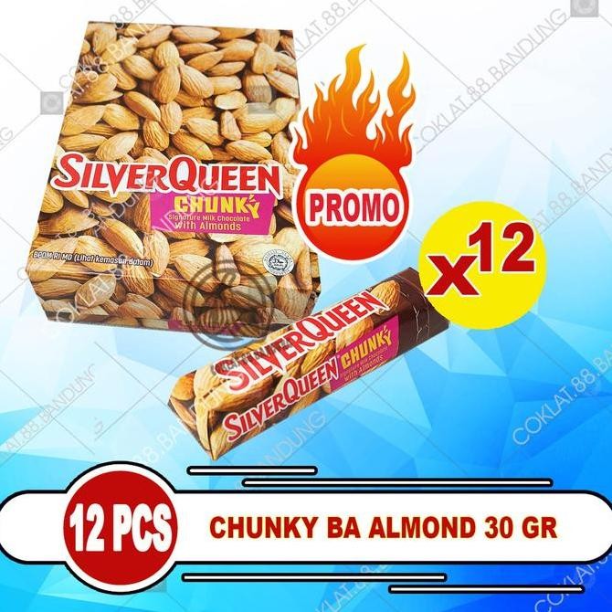 

HIW SILVERQUEEN CHUNKY BAR 1 BOX 12 X 26GR exz 30gr, COKELAT SILVERQUEEN CHUNKY BAR ex 30gr CHOCOLATE ALMOND MEDE 26GR