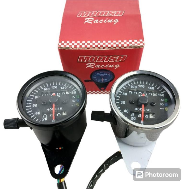 Speedometer Motor Universal Bulat Hitam/ Spidometer Motor Bulat Crhome