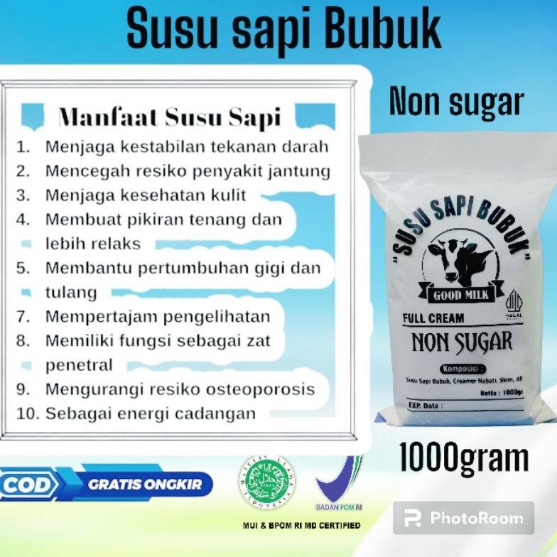 

NEW!!! Susu Sapi Bubuk Fullcream NON SUGAR (Tanpa Gula) Netto 1000gram