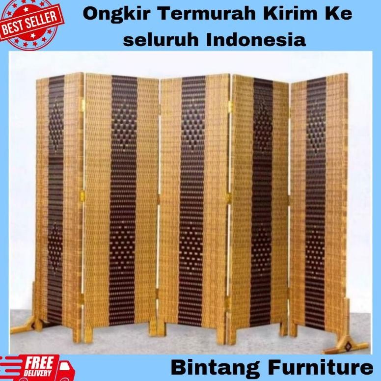 NEW ( 5 PINTU ) Sketsel Pembatas Ruangan Rotan Sintetis Sekat Ruangan Minimalis Murah
