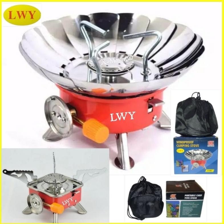 NEW Kompor Camping Mini Portable Gas Stove Kotak Bulat kompor Gunung Bunga Selang