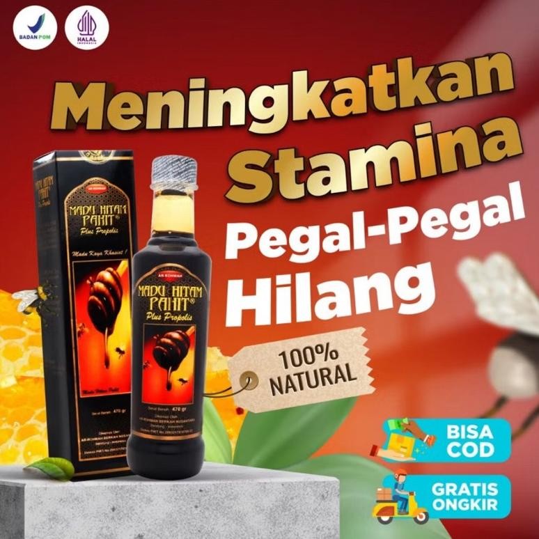 

Madu Hitam Pahit Arrohmah 470ml Plus Propolis Sambiloto Madu Diabet, Kolesterol Ganas anti Virus Ganas AST nUg