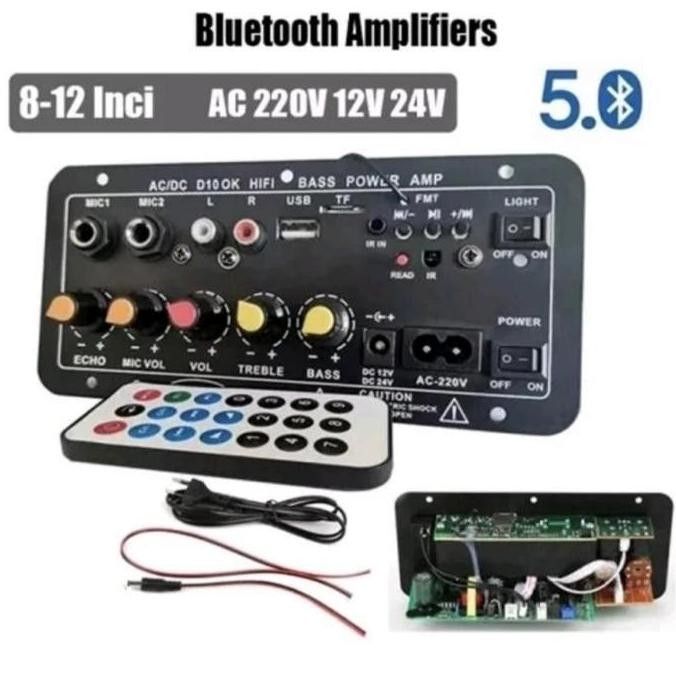 Kit Modul Power Amplifier Stereo Ac/Dc 2Mic Hifi Bass Usb Fm D10 Ok New Stok