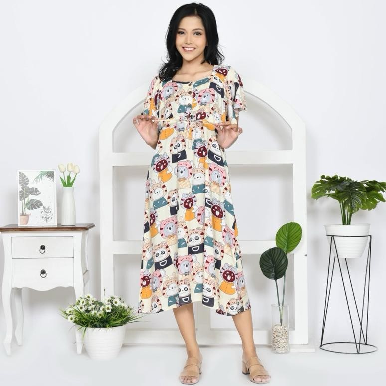 Ready Home Dress Squere Neck With Draw Core Busui  By Ghania.Id