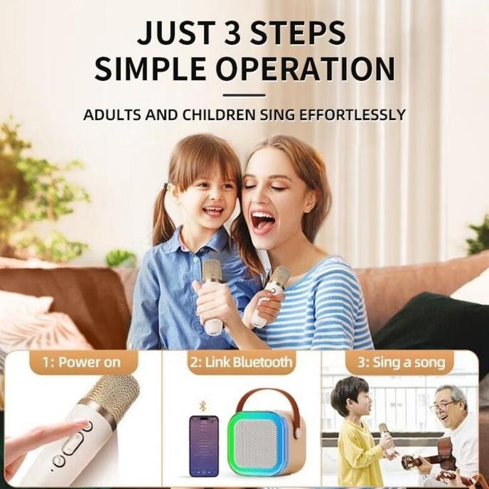 Speaker Dengan Mikrofon Bluetooth Mini Portable Hp Karaoke K12 Mesin Ktv Rumah Speaker Lampu Rgb New