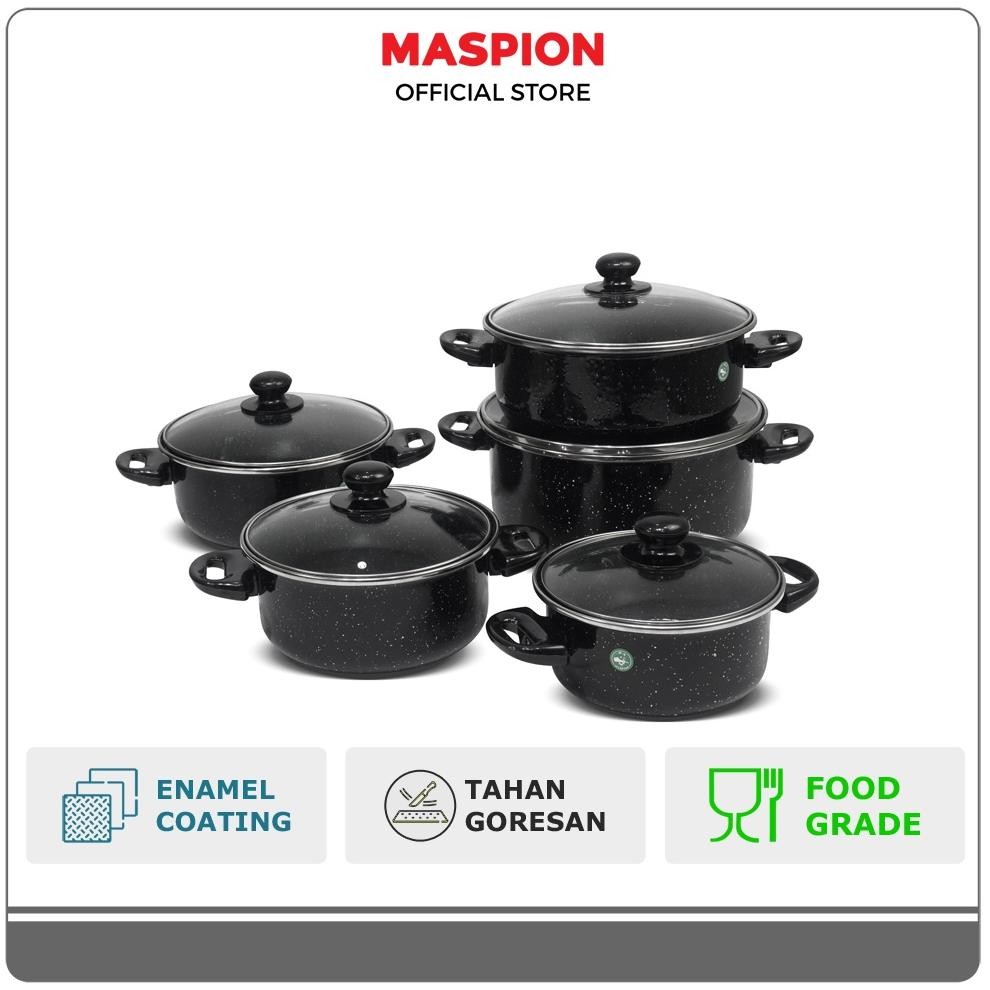 RADEN Maspion Panda Panci Set Enamel Marbel dengan Tutup Kaca Tipe 155