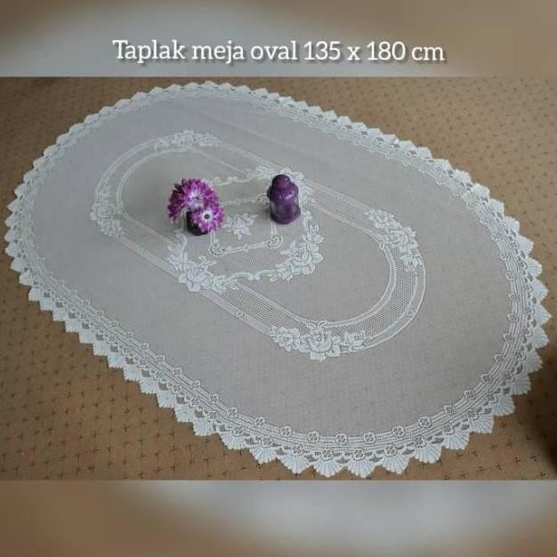 Promo Taplak Meja Makan Oval 4 Kursi Kain Warna Putih Polos Vintage Klasik