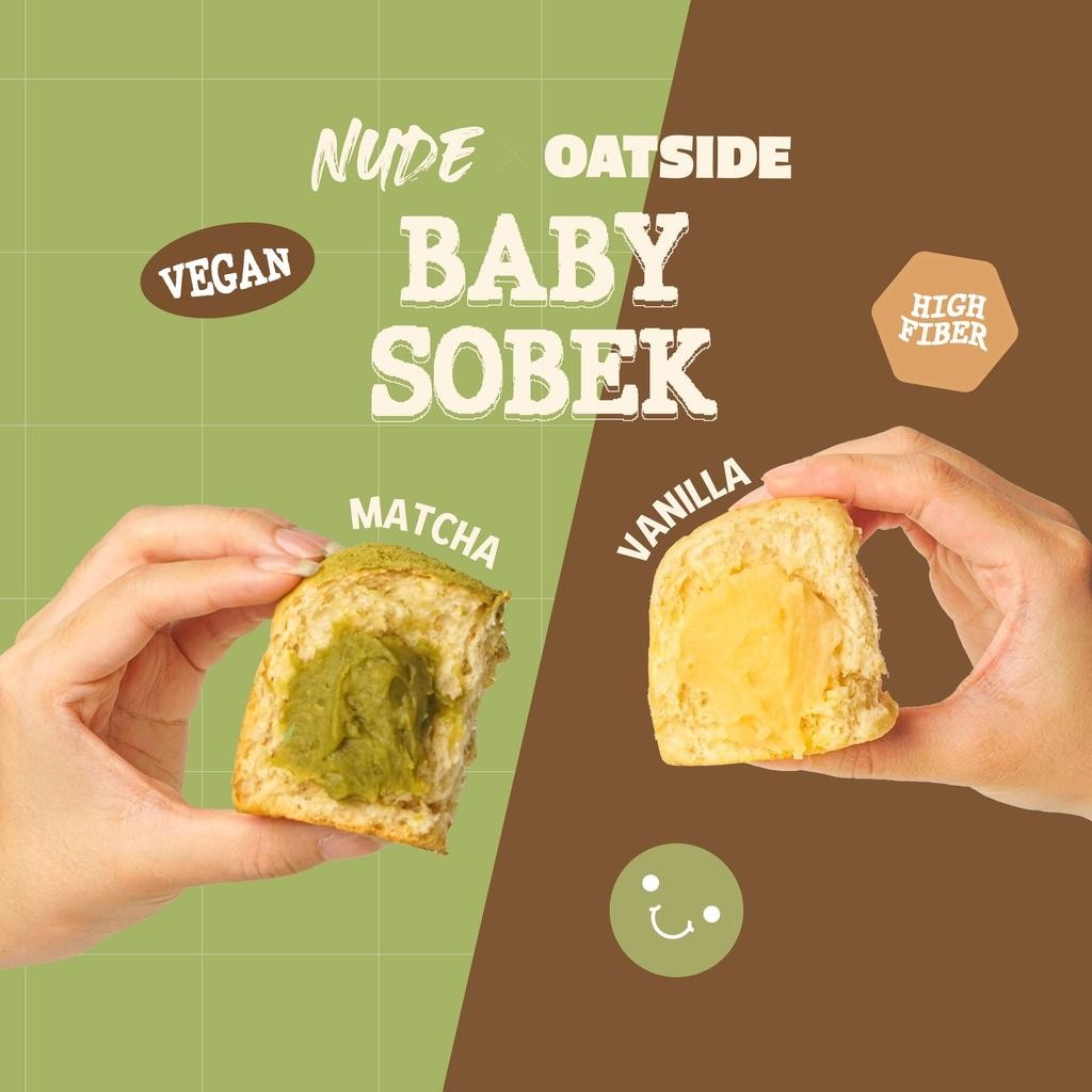 

NEW PRODUCT NUDE X OATSIDE VEGAN BABY SOBEK WITH MILKY FLA FILLING | VEGAN, EGG FREE, DAIRY FREE, BUTTER FREE, WHOLE WHEAT, LESS SUGAR NATURES TOUCH.