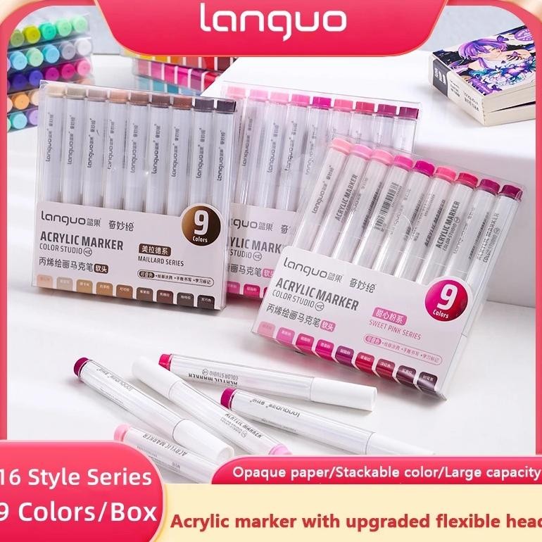 

Languo Acrylic Marker Pen Soft Head For Artist Rock Painting Glass Ceramic Fabric Diy Crafts Student Graffiti Acrylic Paint Pens