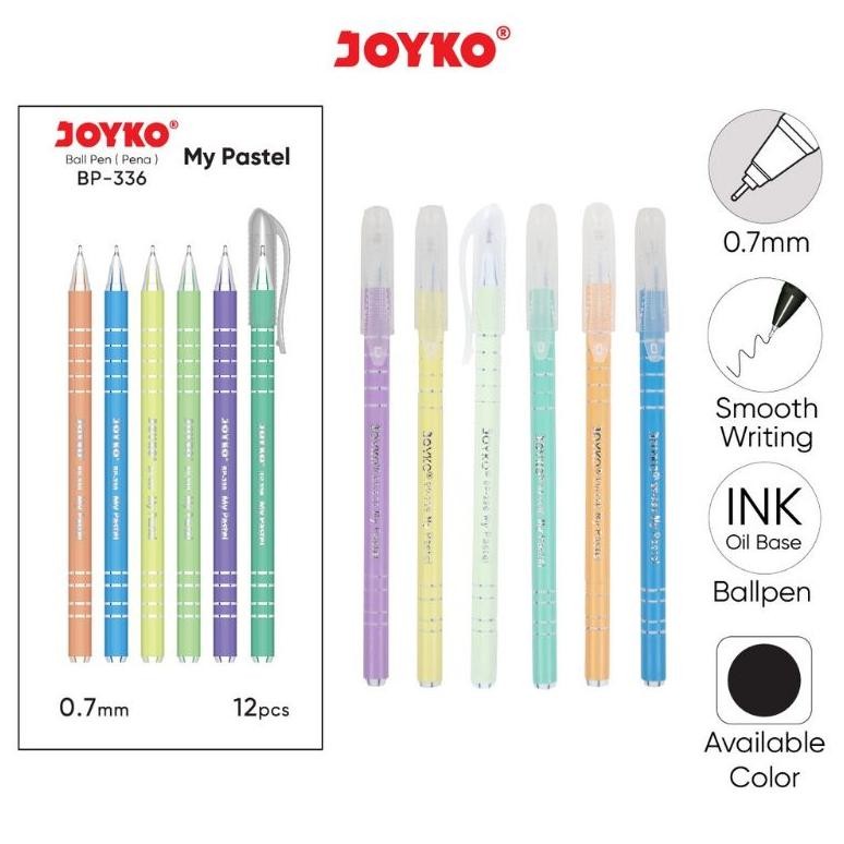 

''Terlaris" (12Pc) Ball Pen Pulpen Pena Joyko Bp-336 My Pastel 0.7 Mm Murah