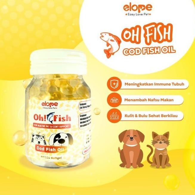 Terlaris Elope Oh Fish Cod Oil Minyak Ikan Vitamin Bulu Hewan Kucing Anjing 100Butir