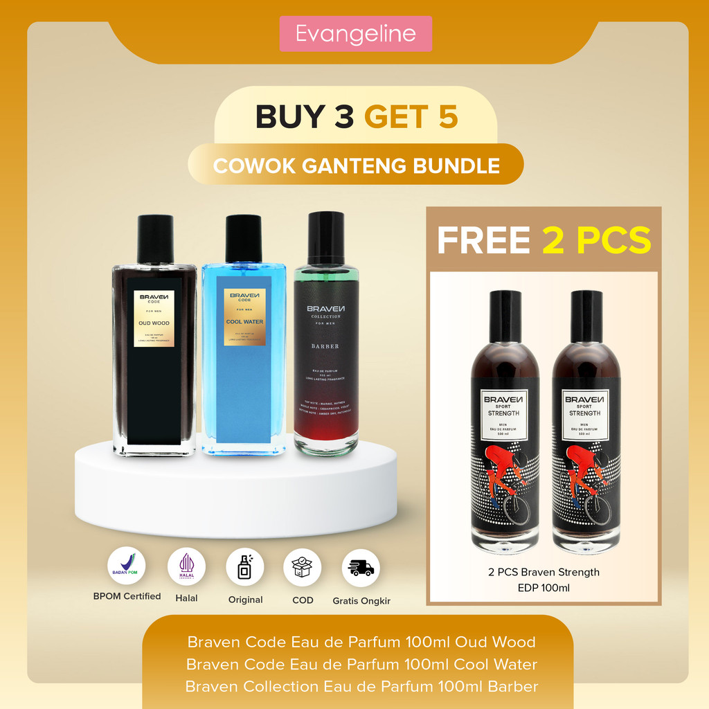 【COGAN BUY 3 GET 5】Cowok Ganteng Bundle | Braven Eau De Parfum 100ML - Cool Water - Barber - Oud Woo